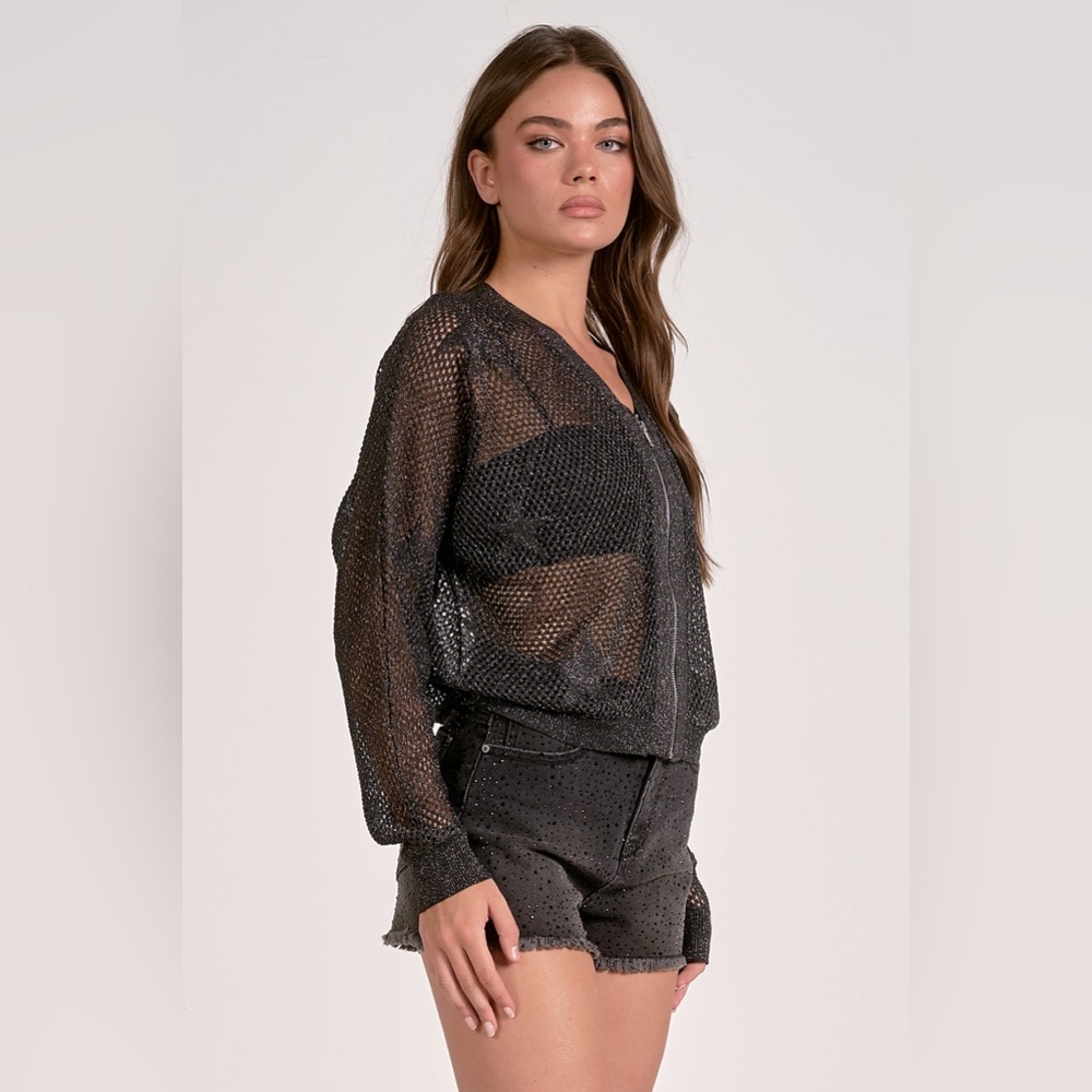 Elan Mesh Star Zip Up Sweater size Small